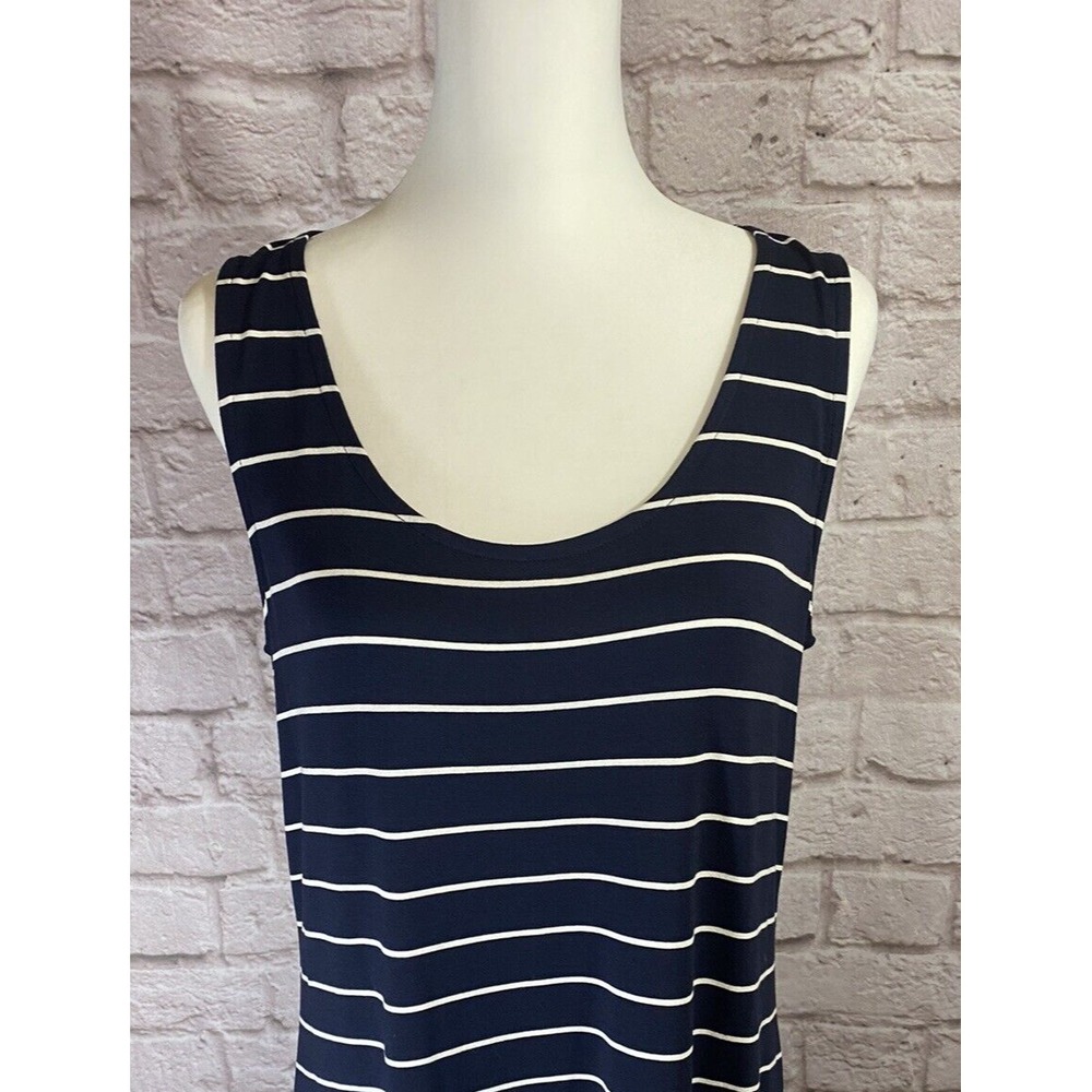 NEW C&C California Women M Sleeveless Stretch Striped Blue White Maxi Dress - Picture 4 of 8